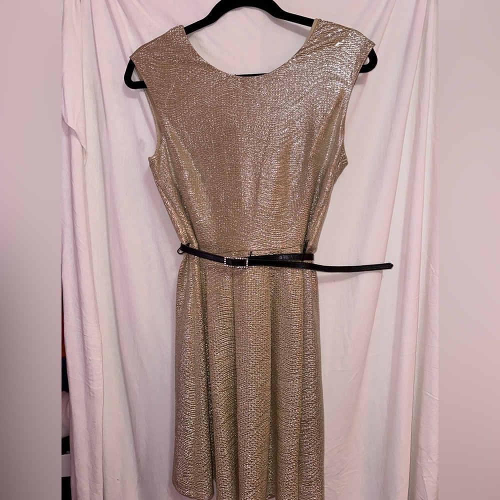 Ruby Rox Gold Metallic Sleeveless Mini Dress w/ Belt